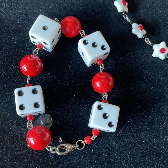 Rockabilly Vintage Rhinestone Dice Necklace. Bracelet, and Earrings Set. - Picture 2 of 4